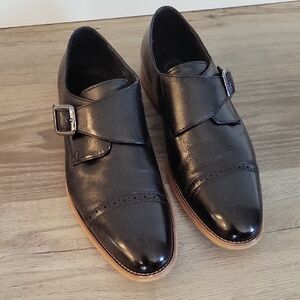 Stacy Adams Monk Black Leather Derbys with Buckle